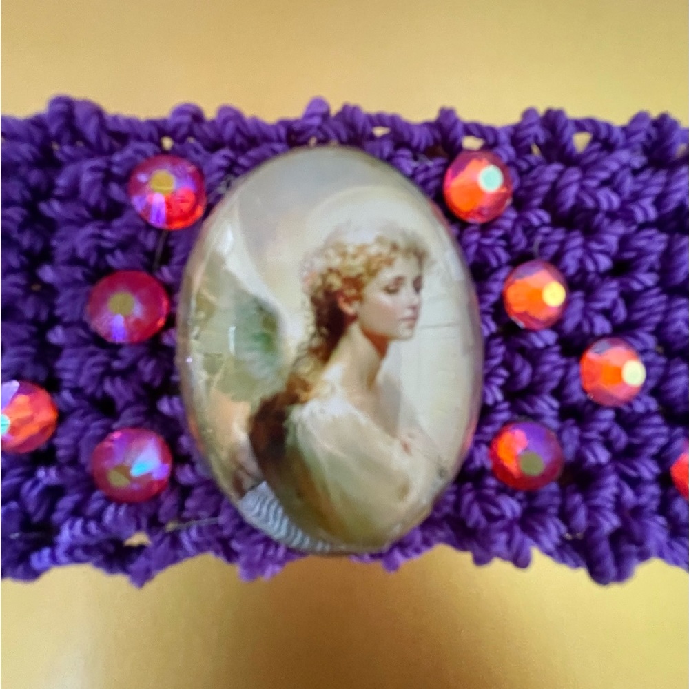 Hand Knits 2 Love Bracelet Guardian Angel Cabochon Crystal Bead Designer Unique
